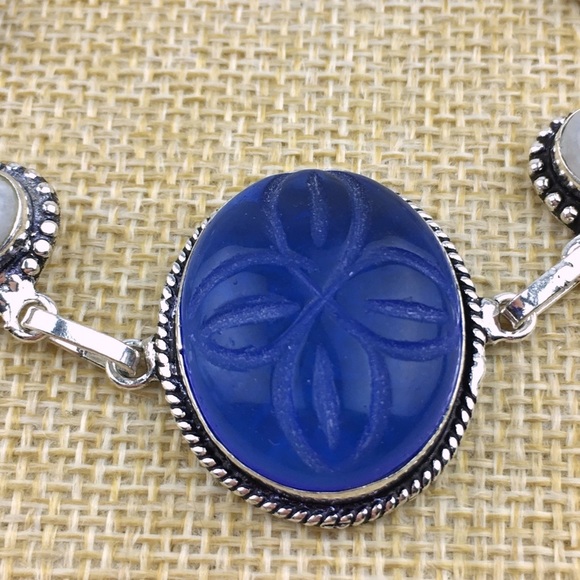 New Moonstone and Carved Glass Silver Overlay Bracelet 7 1/4” , 7 3/4” 8 - Picture 8 of 10
